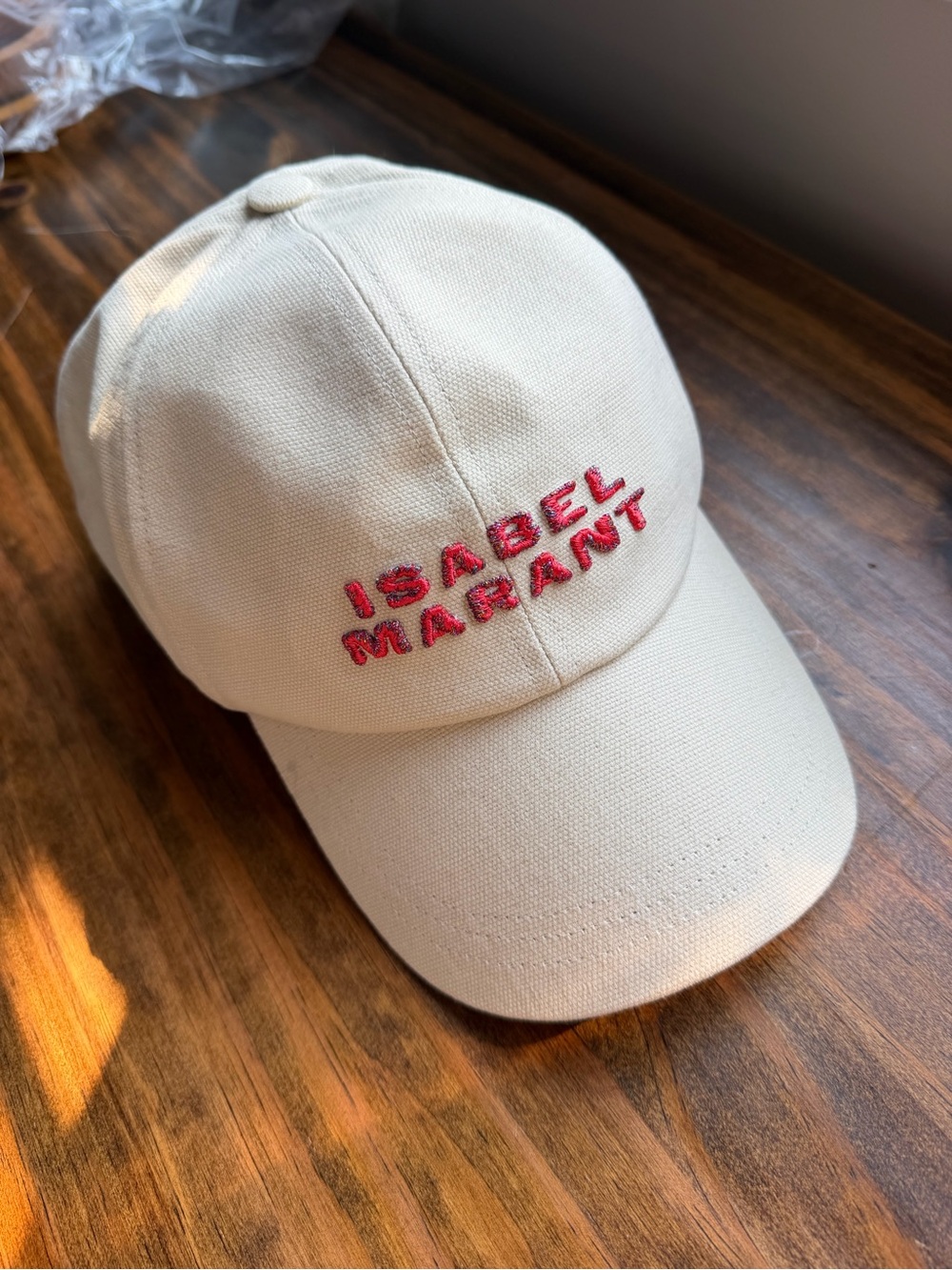 Isabel Marant ecru Cap with red Embroidered Logo